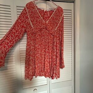 Free People orange and White Floral Midi Dress